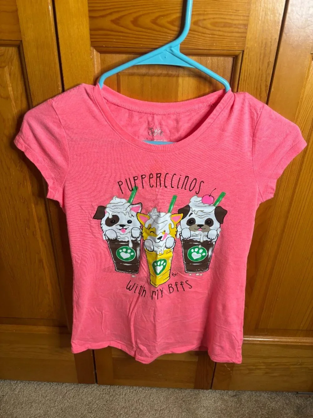 Justice Girls Pink Puppericino T Shirt (Size 10)